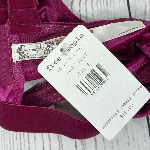 Free People Intimately Bra Rhiannon Soft Small Stretch Velvety Bralette Berry - Picture 6 of 9